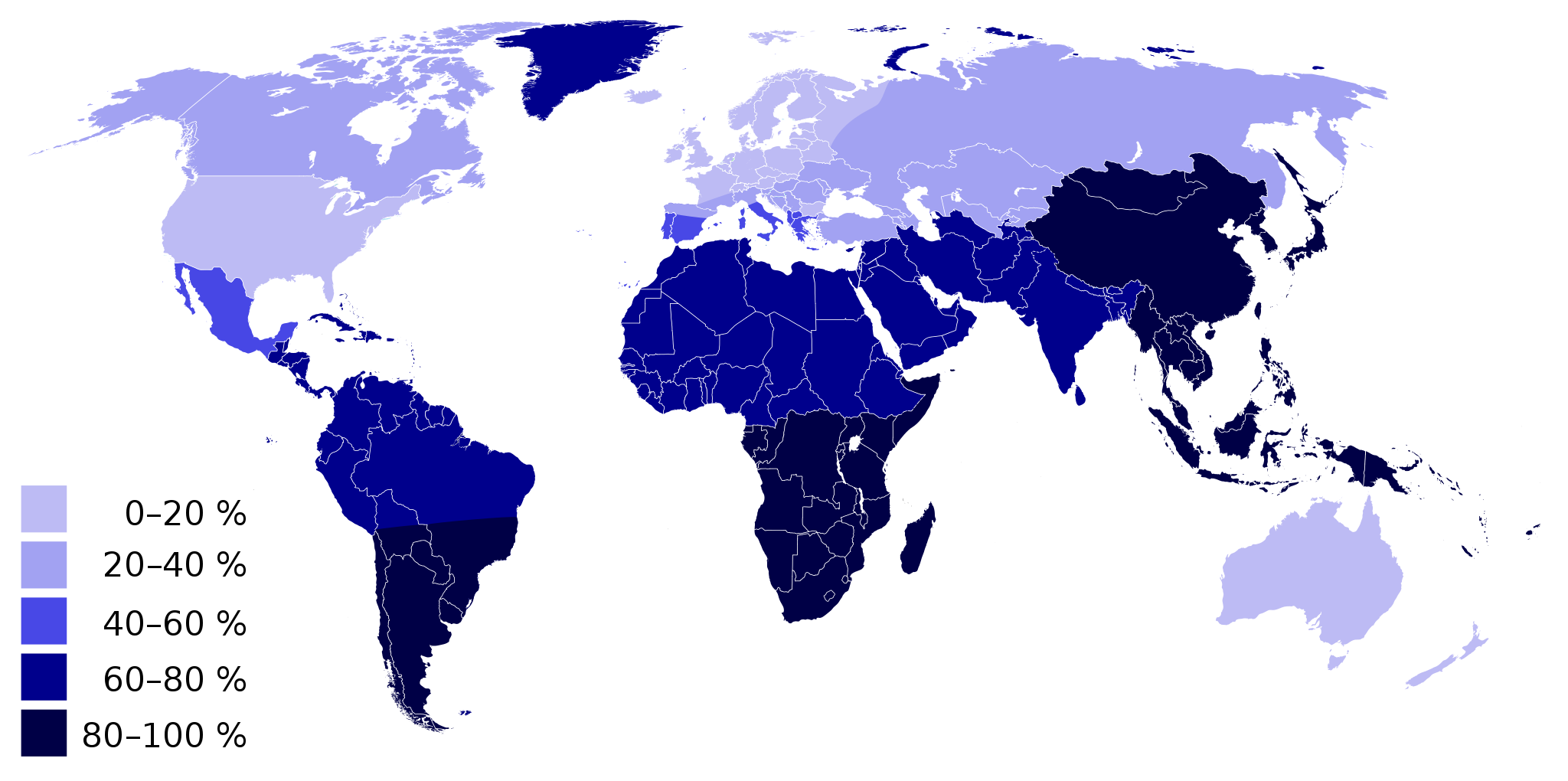 Worldwide map of Lactose Intolerance
