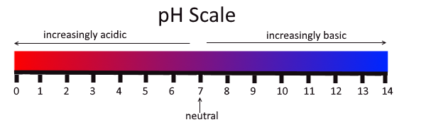 Image shows a pH scale. 0-6.9 is acidic, 7 is neutral, and 7.1-14 is basic.